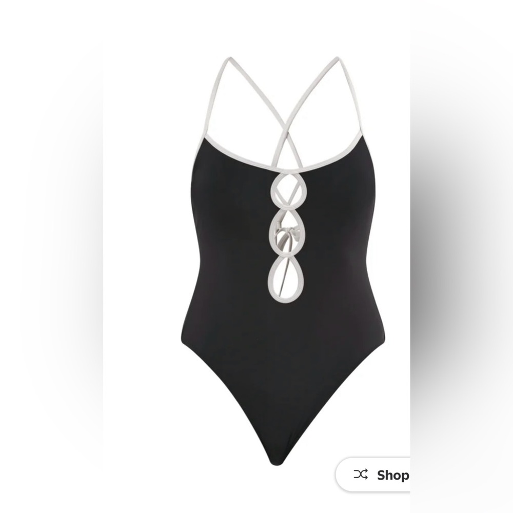 No Boundaries Black One‎ Piece Swimsuit XS Cutout Tie Back Cheeky High Leg NWT